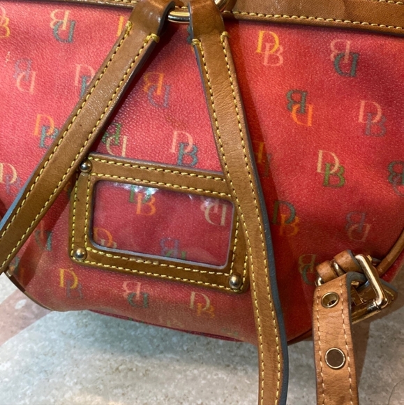 💥HOT💥 VINTAGE Dooney & Bourke red / pink Leather Rainbow logo DB Mini Backpack - Picture 5 of 7